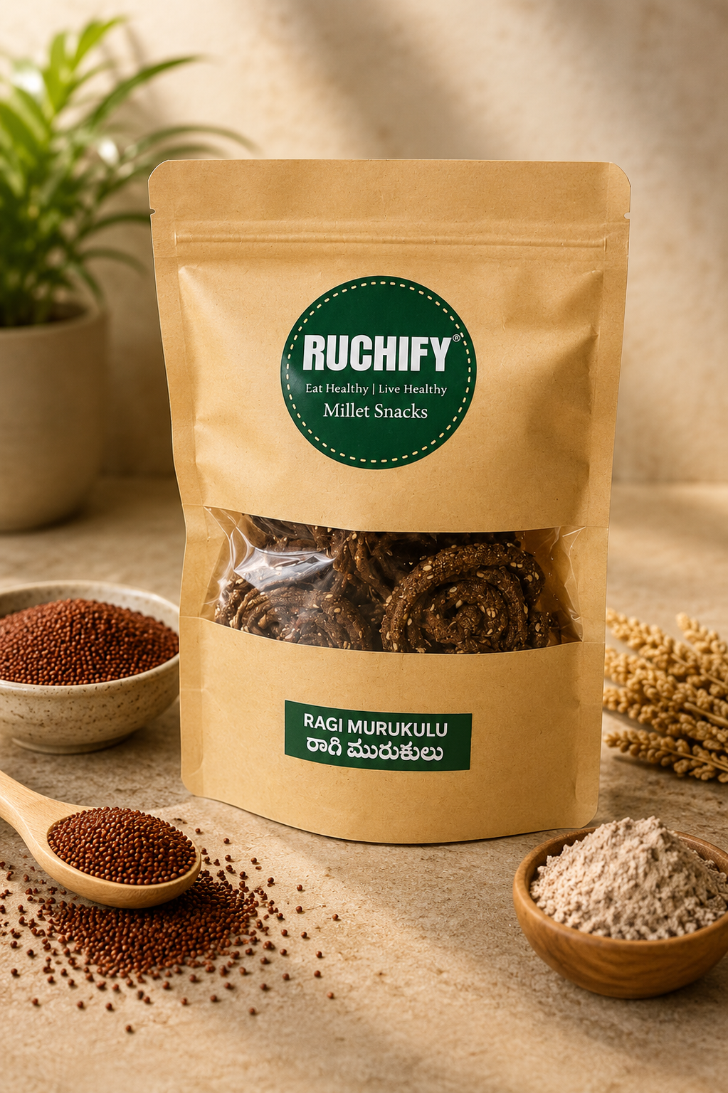 RUCHIFY Ragi Murukulu – crispy traditional ragi finger millet snack