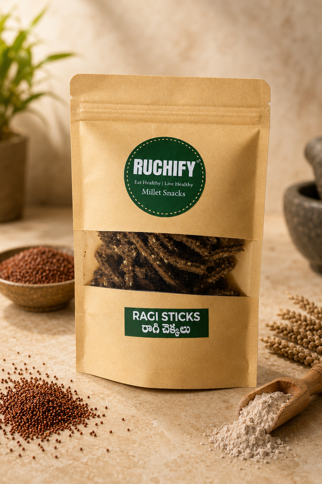 RUCHIFY Ragi Sticks – crispy ragi millet snacks made with finger millet