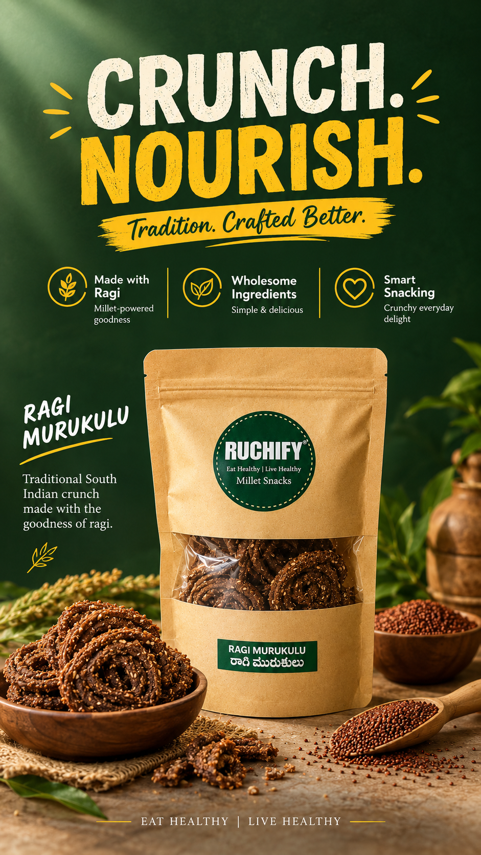 Ragi Murukulu | Crispy Ragi Millet Snack | RUCHIFY
